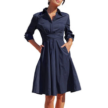 Load image into Gallery viewer, Women Strappy Shirt Dress Solid Color A Line Midi Dress Large Hem Button Front Dress Long Sleeve Dress Commuting Dress - Shop &amp; Buy
