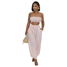 Load image into Gallery viewer, Women Striped 2 Piece Set Sexy Tube Crop Top + Pencil Pants Slim Outfits Casual Streetwear Matching Sets - Shop &amp; Buy
