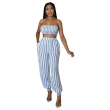 Load image into Gallery viewer, Women Striped 2 Piece Set Sexy Tube Crop Top + Pencil Pants Slim Outfits Casual Streetwear Matching Sets - Shop &amp; Buy
