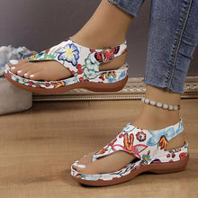 Load image into Gallery viewer, Women Summer Beach Thong Sandals - Elegant Floral Print, Secure Clip Toe with Buckle Strap, Fashionable Casual Footwear for Outdoor Leisure - Shop &amp; Buy
