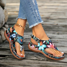 Load image into Gallery viewer, Women Summer Beach Thong Sandals - Elegant Floral Print, Secure Clip Toe with Buckle Strap, Fashionable Casual Footwear for Outdoor Leisure - Shop &amp; Buy

