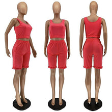 Load image into Gallery viewer, Women Two Piece Tracksuit Summer Solid Sleeveless Tank Top And Pocket Shorts Casual Outfits - Shop &amp; Buy

