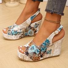 Load image into Gallery viewer, Women Vintage Floral Charm - Stylish Wedge Sandals with Ankle Buckle, Slingback Peep Toe Design - Perfect Platform Heel for Banquets &amp; Special Occasions - Shop &amp; Buy
