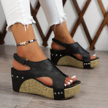 Load image into Gallery viewer, Women Vintage Platform Sandals, Peep Toe Side Cut Out Slingback Casual Shoes, Summer Comfy Wedge Shoes - Shop &amp; Buy
