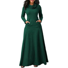 Load image into Gallery viewer, Women Warm Dress With Pocket Casual Solid Vintage Autumn Winter Maxi Dress Robe Bow Neck Long Elegant Dress - Shop &amp; Buy
