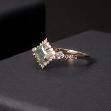 Load image into Gallery viewer, Women Wedding Ring 0.63CT 5x5mm Square Shape Moss Agate Halo Pave Engagement Rings in 925 Sterling Silver - Shop &amp; Buy
