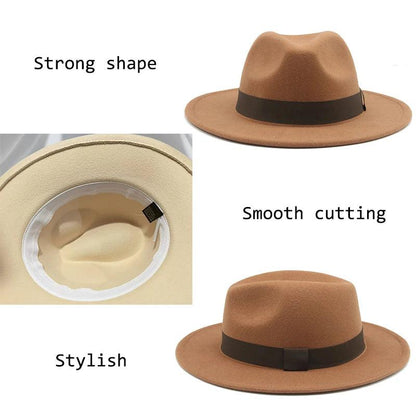 Women Winter Hats for Women Ribbon Band Men's Hat Wide Brim Classic Beige Wedding Church Bowler - Shop & Buy