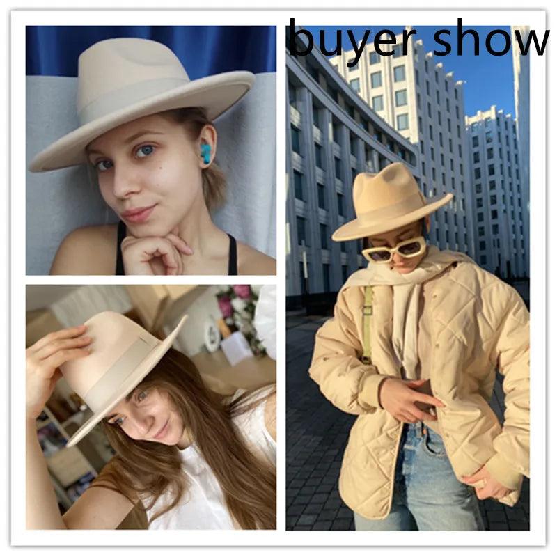 Women Winter Hats for Women Ribbon Band Men's Hat Wide Brim Classic Beige Wedding Church Bowler - Shop & Buy