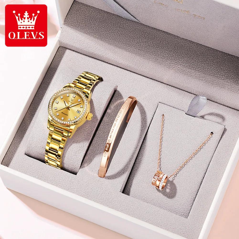 Womens Automatic Watch Luxury Diamond Self Winding Watches for Women Stainless Steel Ladies Dress Watch Bracelet Gift Set - Shop & Buy