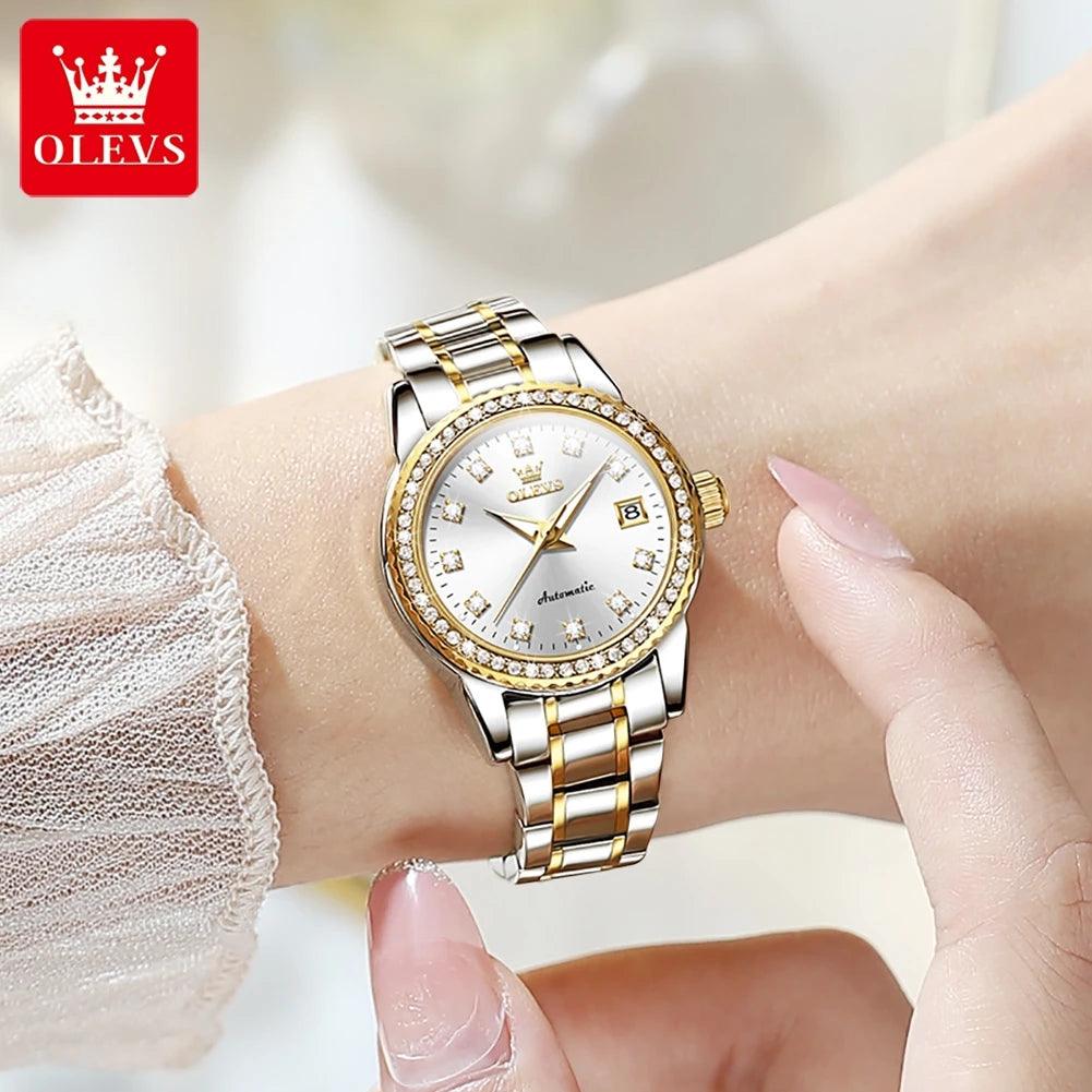 Womens Automatic Watch Luxury Diamond Self Winding Watches for Women Stainless Steel Ladies Dress Watch Bracelet Gift Set - Shop & Buy