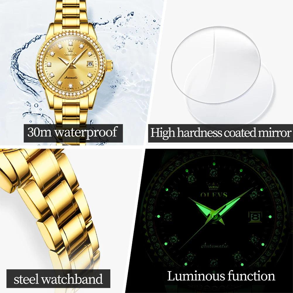 Womens Automatic Watch Luxury Diamond Self Winding Watches for Women Stainless Steel Ladies Dress Watch Bracelet Gift Set - Shop & Buy