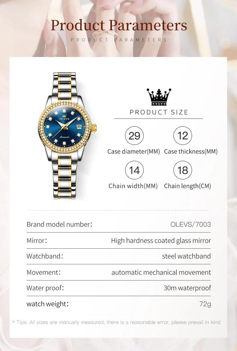 Womens Automatic Watch Luxury Diamond Self Winding Watches for Women Stainless Steel Ladies Dress Watch Bracelet Gift Set - Shop & Buy