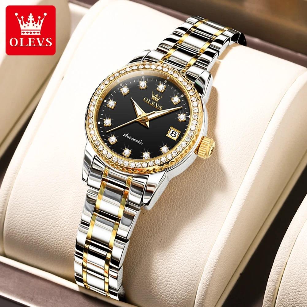 Womens Automatic Watch Luxury Diamond Self Winding Watches for Women Stainless Steel Ladies Dress Watch Bracelet Gift Set - Shop & Buy