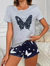 Load image into Gallery viewer, Womens Butterfly &amp; Constellation Print Pajama Set, Short Sleeve Round Neck T-shirt &amp; Shorts, Womens Sleepwear - Shop &amp; Buy
