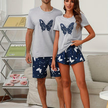Load image into Gallery viewer, Womens Butterfly &amp; Constellation Print Pajama Set, Short Sleeve Round Neck T-shirt &amp; Shorts, Womens Sleepwear - Shop &amp; Buy
