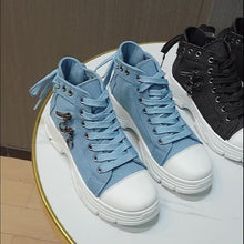 Load image into Gallery viewer, Womens Casual Denim Canvas Shoes, Chunky Sole, Fashion Sneakers With Decorative Zipper Detail - Shop &amp; Buy
