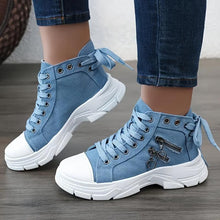 Load image into Gallery viewer, Womens Casual Denim Canvas Shoes, Chunky Sole, Fashion Sneakers With Decorative Zipper Detail - Shop &amp; Buy
