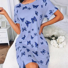 Load image into Gallery viewer, Womens Charming Butterfly Print Nightgown - Casual Short Sleeve Tee Sleep Dress with Round Neck - Shop &amp; Buy
