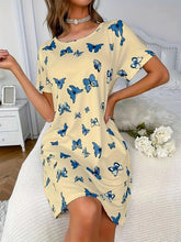 Load image into Gallery viewer, Womens Charming Butterfly Print Nightgown - Casual Short Sleeve Tee Sleep Dress with Round Neck - Shop &amp; Buy
