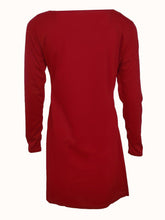 Load image into Gallery viewer, Womens Chic Asymmetrical Hem Dress - Relaxed Crew Neck Long Sleeve with Trendy Buttons - Shop &amp; Buy
