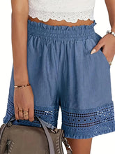 Load image into Gallery viewer, Womens Chic Lace Trim Shorts - Comfortable Slant Pockets &amp; Fashionable Paper Bag Waist - Shop &amp; Buy
