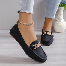 Load image into Gallery viewer, Womens Chic Metallic Chain Loafers - Stylish Slip-On Flat Shoes with Comfortable Sole - Trendy Casual Faux Leather Footwear for Everyday Wear - Shop &amp; Buy
