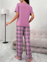 Load image into Gallery viewer, Womens Comfy Plaid Pajama Set - Short Sleeve &amp; Elastic Waist Sleep Pants - Casual Loungewear for Relaxing at Home - Shop &amp; Buy
