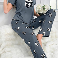 Load image into Gallery viewer, Womens Cute Panda Print Pajama Set - Short Sleeve Round Neck Top &amp; Elastic Pants - Shop &amp; Buy
