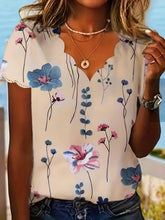 Load image into Gallery viewer, Womens Elegant V-Neck Blouse with Floral Scallop Trim - Breathable Short Sleeve - Versatile for Spring &amp; Summer - Shop &amp; Buy
