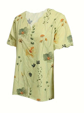 Load image into Gallery viewer, Womens Elegant V-Neck Blouse with Floral Scallop Trim - Breathable Short Sleeve - Versatile for Spring &amp; Summer - Shop &amp; Buy
