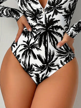 Load image into Gallery viewer, Womens Fashion Palm Print One-Piece Swimsuit - Stylish Casual Style with Front Zipper &amp; Long Sleeves - Shop &amp; Buy
