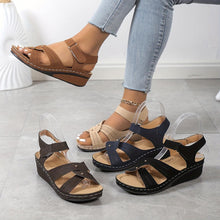 Load image into Gallery viewer, Womens Fashionable Solid Color Wedge Sandals - Adjustable Ankle Buckle, Comfortable Soft Sole, Durable Platform Heels - Perfect for Casual Summer Beach Wear - Shop &amp; Buy
