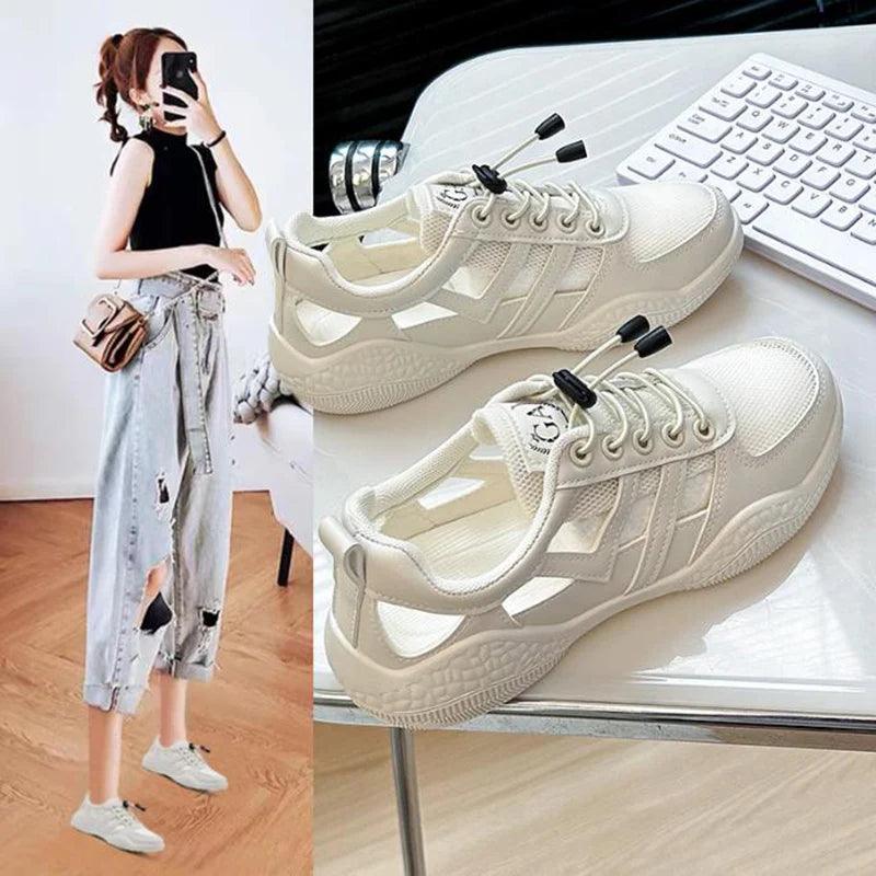 Womens Flats New Summer Fashion Hollow Breathable Casual Sports Shoes Woman Vulcanize Shoes - Shop & Buy