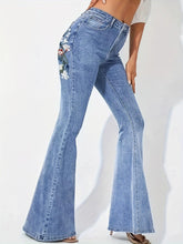 Load image into Gallery viewer, Womens High-Waisted Bell Bottom Jeans - Stretch Fit with Floral Embroidery &amp; Convenient Slant Pockets - Shop &amp; Buy
