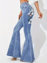 Load image into Gallery viewer, Womens High-Waisted Bell Bottom Jeans - Stretch Fit with Floral Embroidery &amp; Convenient Slant Pockets - Shop &amp; Buy
