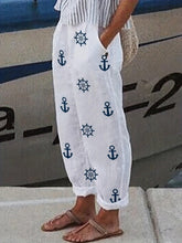 Load image into Gallery viewer, Womens Nautical Anchor-Print Pants - Comfy Elastic Waist, Straight-Leg Design - Shop &amp; Buy
