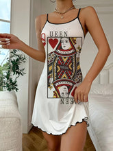 Load image into Gallery viewer, Womens Poker Print Nightgown - Fashionable Casino Chic, Backless Round Neck Slip Dress with Frilly Trim - Shop &amp; Buy
