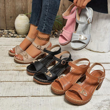 Load image into Gallery viewer, Womens Sandals - Timeless Solid Color Casual Style with Adjustable Ankle Buckle Strap, Elevated Platform - Shop &amp; Buy

