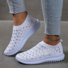 Load image into Gallery viewer, Womens Slip On Sock Shoes, Rhinestone Decor Knitting Low Top Sports Shoes, Breathable Walking Sneakers - Shop &amp; Buy

