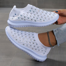 Load image into Gallery viewer, Womens Slip On Sock Shoes, Rhinestone Decor Knitting Low Top Sports Shoes, Breathable Walking Sneakers - Shop &amp; Buy
