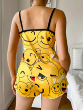 Load image into Gallery viewer, Womens Smiling Face Print Pajama Set - Adorable Round Neck Cami &amp; Stretchy Shorts - Racy Backless Design - Shop &amp; Buy
