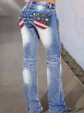 Load image into Gallery viewer, Womens Star &amp; Stripe Print Bootcut Jeans - Fashionable Plicated Pattern - Shop &amp; Buy
