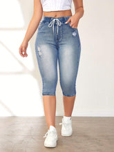 Load image into Gallery viewer, Womens Stretchy Ripped Skinny Jeans - Elastic Drawstring Waist, Slant Pockets - Shop &amp; Buy

