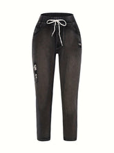 Load image into Gallery viewer, Womens Stretchy Ripped Skinny Jeans - Elastic Drawstring Waist, Slant Pockets - Shop &amp; Buy
