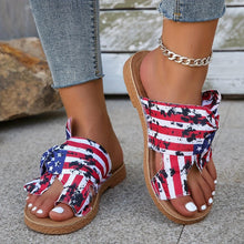 Load image into Gallery viewer, Womens Striped Flag Pattern Round Toe Slingback Sandals - Buckle Closure, Platform Heel - Shop &amp; Buy
