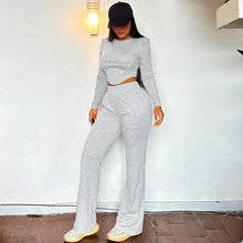 Load image into Gallery viewer, Womne Grey 2 Piece Sets Women Outfits Lounge Wear Irregular Crop Top + Wide Leg Pants Slim Matching Sets Women Clothing Y2K - Shop &amp; Buy
