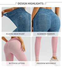 Load image into Gallery viewer, Yoga leggings Tight hip lift soft thick seamless knit fake denim stretch fitness pants - Shop &amp; Buy
