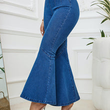Load image into Gallery viewer, Zipper Pleated Bell Bottom Jeans, Plain Washed Blue Stretchy Flare Leg Denim Pants - Shop &amp; Buy
