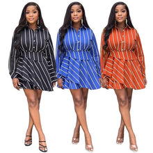 Load image into Gallery viewer, Znaiml Autumn Long Sleeve Turn-down Collar Button Up High Waist Club Party Dress for Women Birthday Striped A-line Shirt Robe - Shop &amp; Buy
