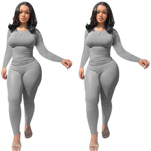 Load image into Gallery viewer, Znaiml Casual Solid Knit Tracksuit Two Piece Set Women Sportwear Long Sleeve Top and Legging Suit Elastic Jogger Fitness Outfits - Shop &amp; Buy
